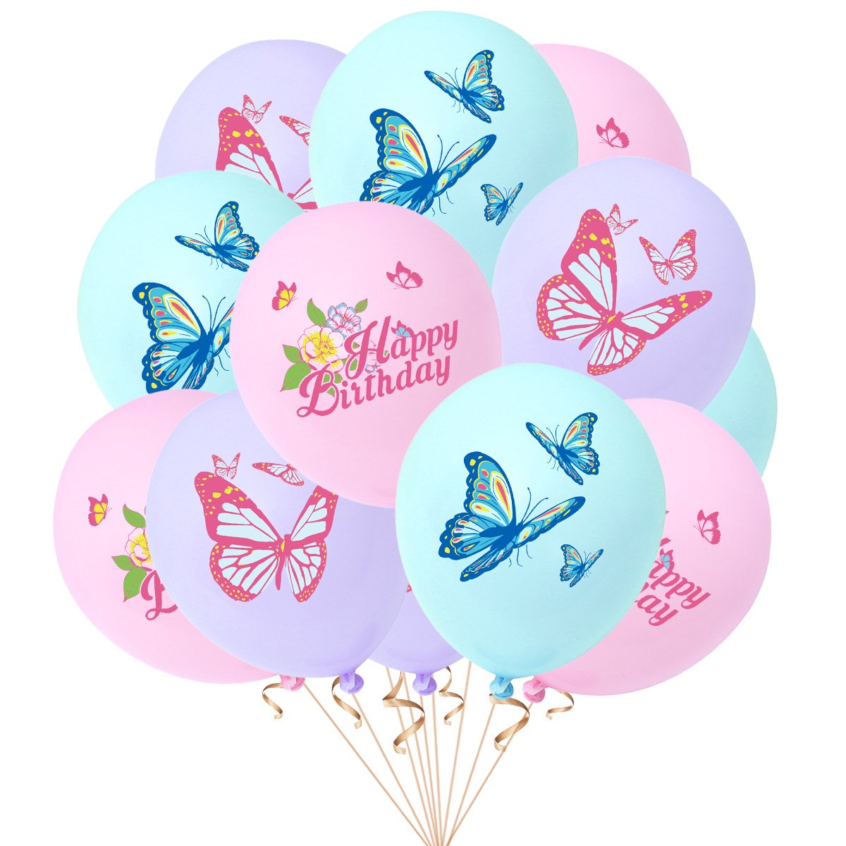 Pastel Pink Purple Blue Butterfly Girl Birthday Party Banner Cake Topper Latex Balloon Decoration Princess Party Baby Shower
