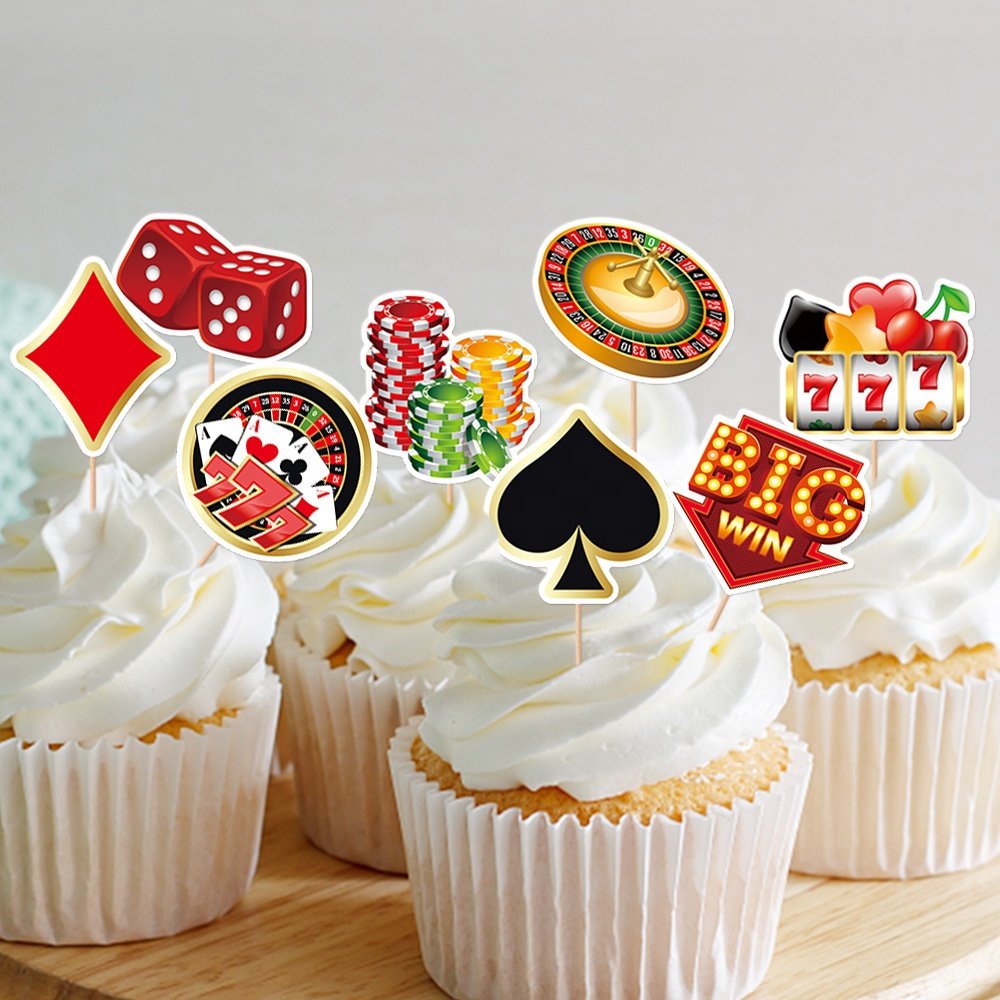12Pcs Casino Cupcake Toppers Casino Poker Theme Party Decorations for Las Vegas Casino Night Poker Events Birthday Supplies