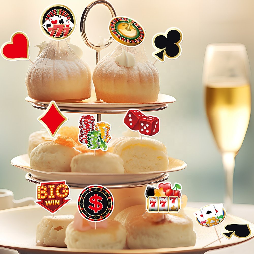 12Pcs Casino Cupcake Toppers Casino Poker Theme Party Decorations for Las Vegas Casino Night Poker Events Birthday Supplies