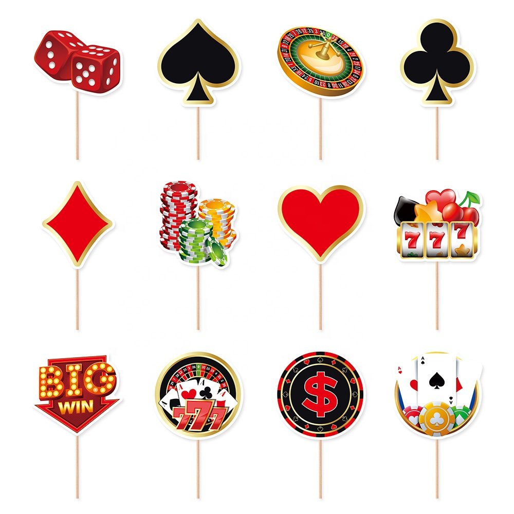 12Pcs Casino Cupcake Toppers Casino Poker Theme Party Decorations for Las Vegas Casino Night Poker Events Birthday Supplies