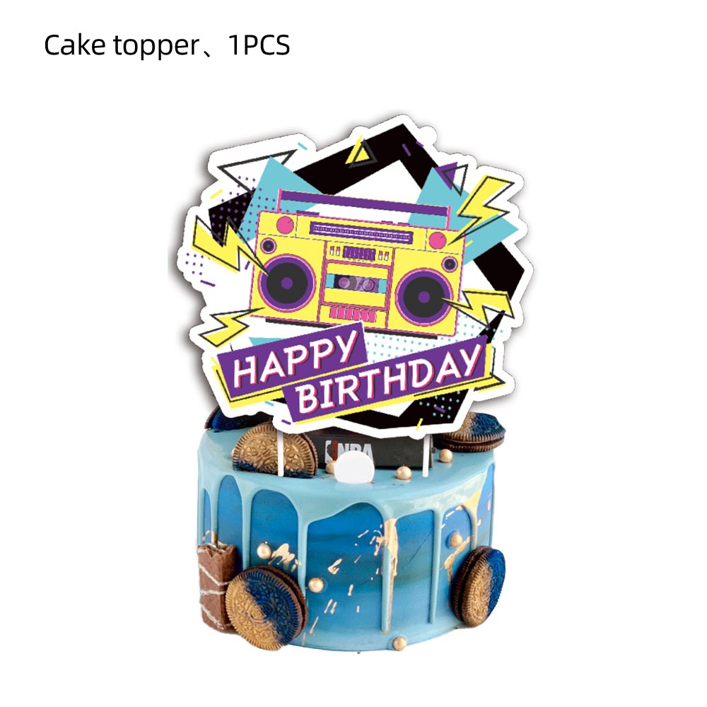 1990s Style Theme Birthday Party Decorations Party Balloons Flags Cupcake Toppers Cake Flag Baby Shower Disposable Tableware Set