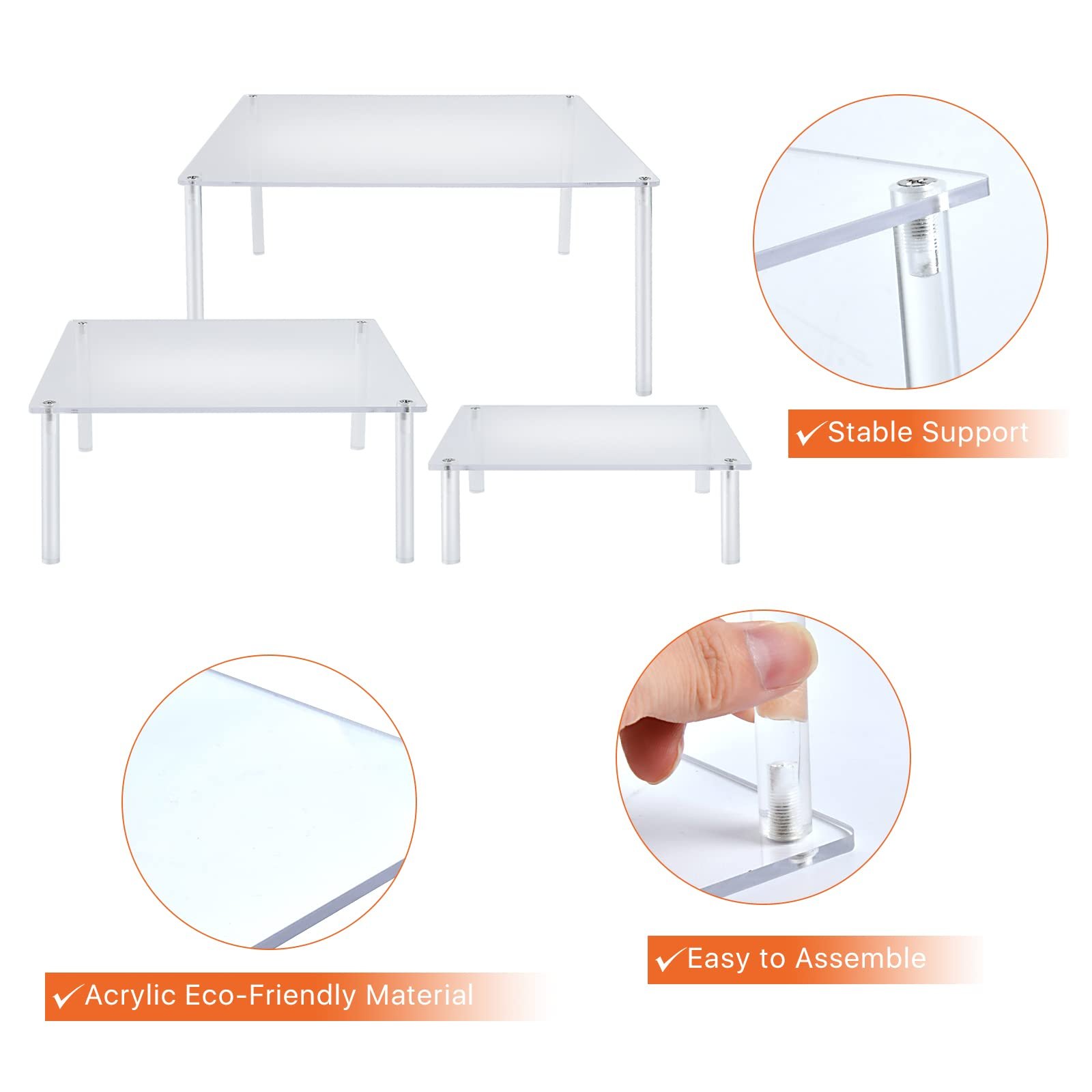 Factory customization 3 Pcs Reusable Cake Decorating Supplies Acrylic Cake Stands for Birthday Baby Shower Tea Party