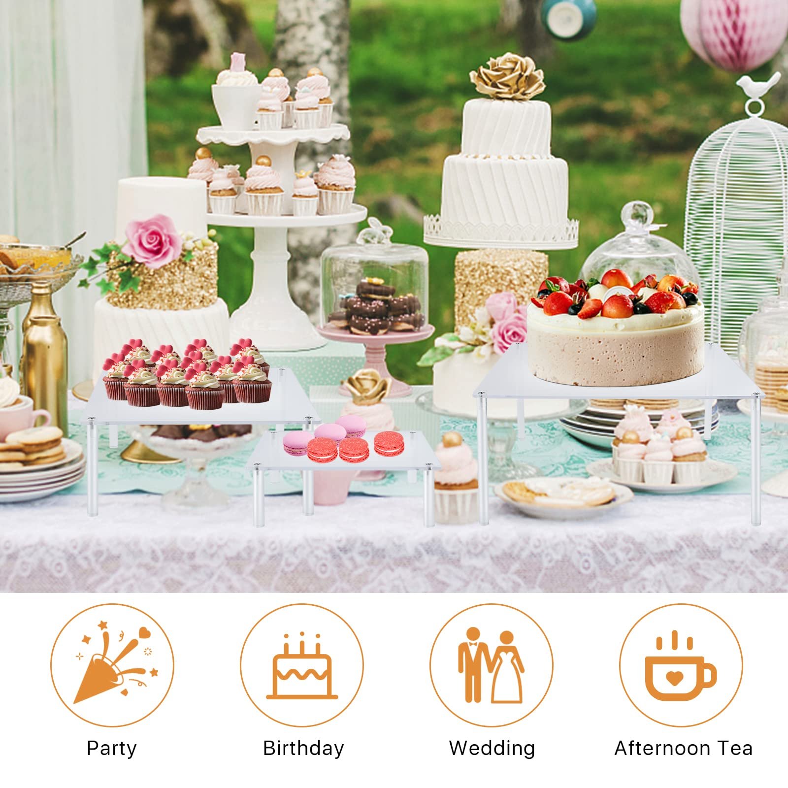 Factory customization 3 Pcs Reusable Cake Decorating Supplies Acrylic Cake Stands for Birthday Baby Shower Tea Party
