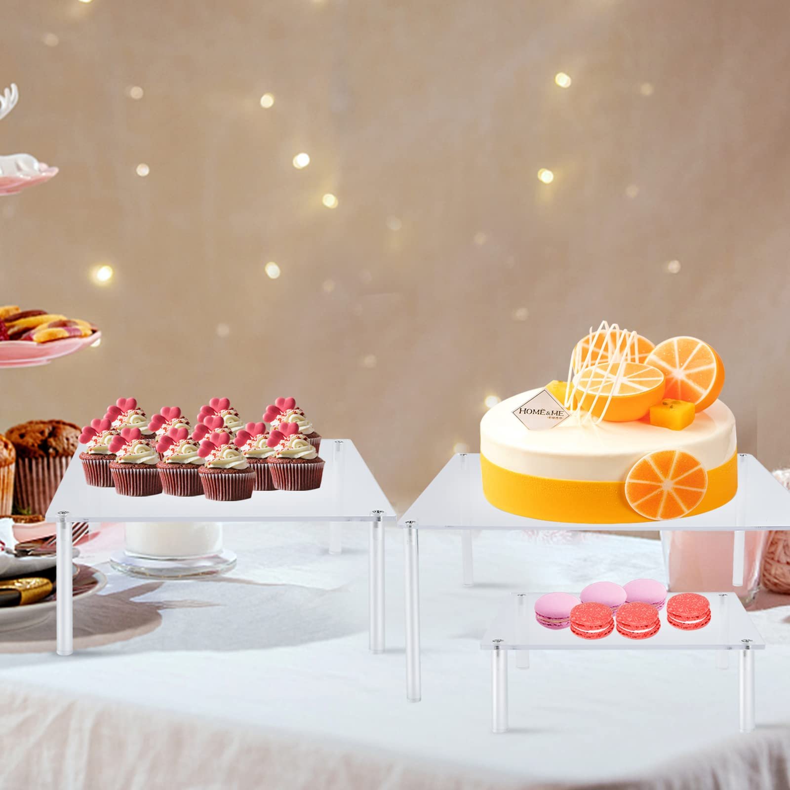 Factory customization 3 Pcs Reusable Cake Decorating Supplies Acrylic Cake Stands for Birthday Baby Shower Tea Party