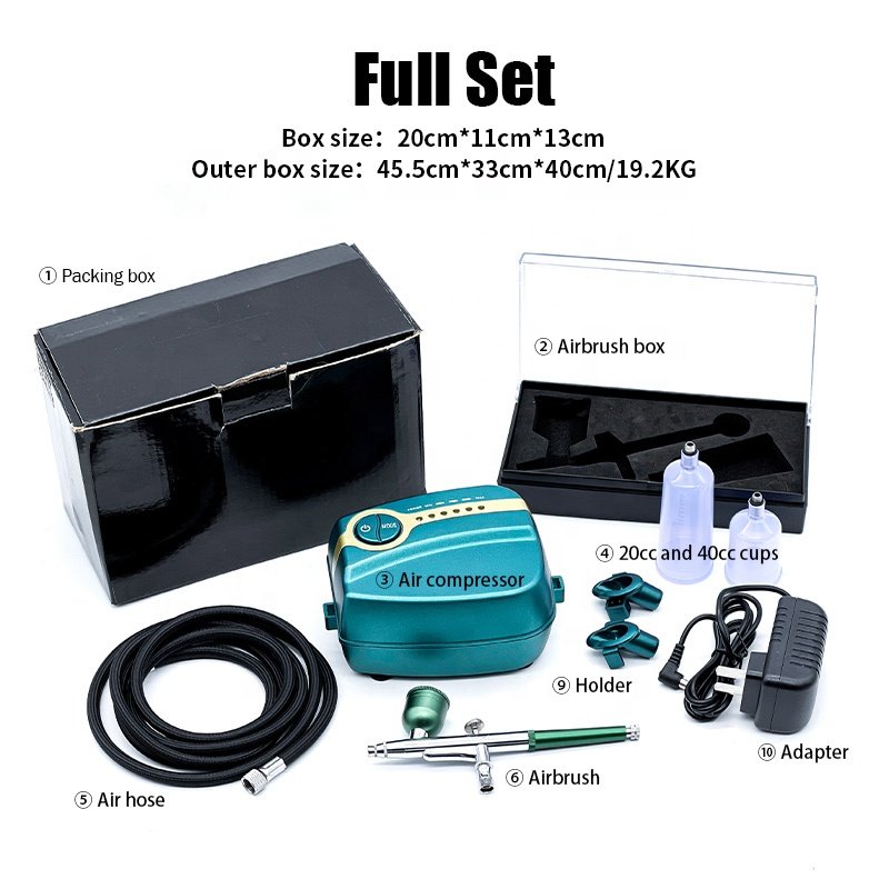 Complete Cake Decorating Airbrush Kit with a Full Selection of Airbrush Food Colors Stencil