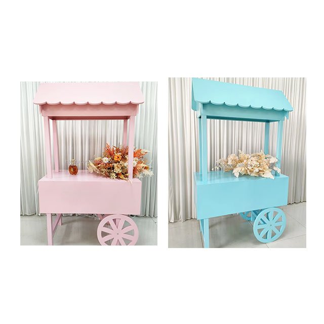 High quality metal cake dessert cart and handcart outdoor wedding birthday decoration pink blue candy cart