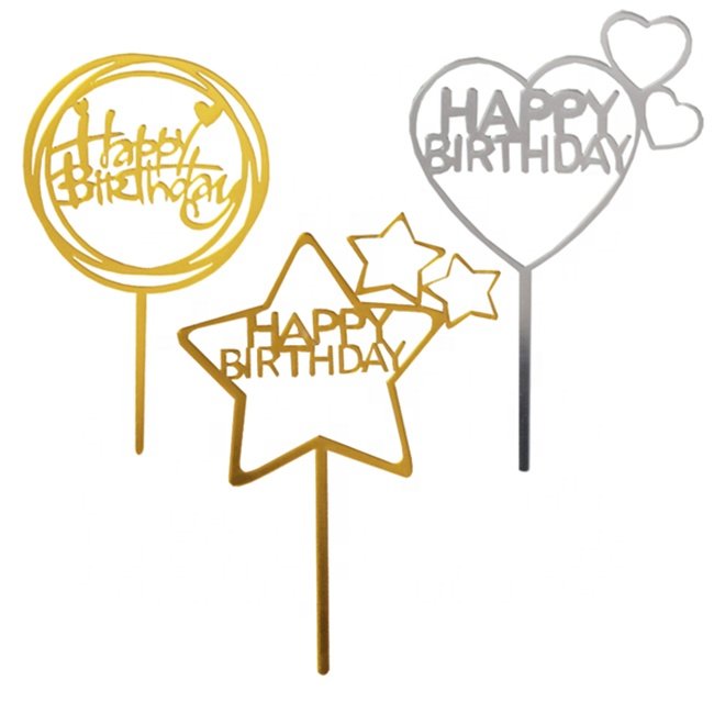 Metallic happy birthday party decoration , cheap acrylic cake topper wholesale