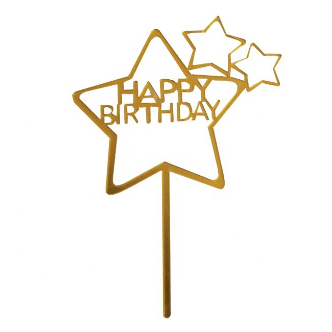 Metallic happy birthday party decoration , cheap acrylic cake topper wholesale