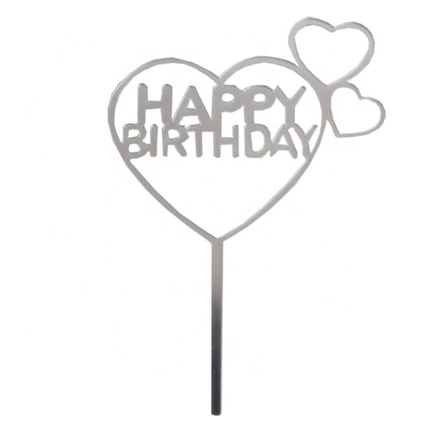 Metallic happy birthday party decoration , cheap acrylic cake topper wholesale