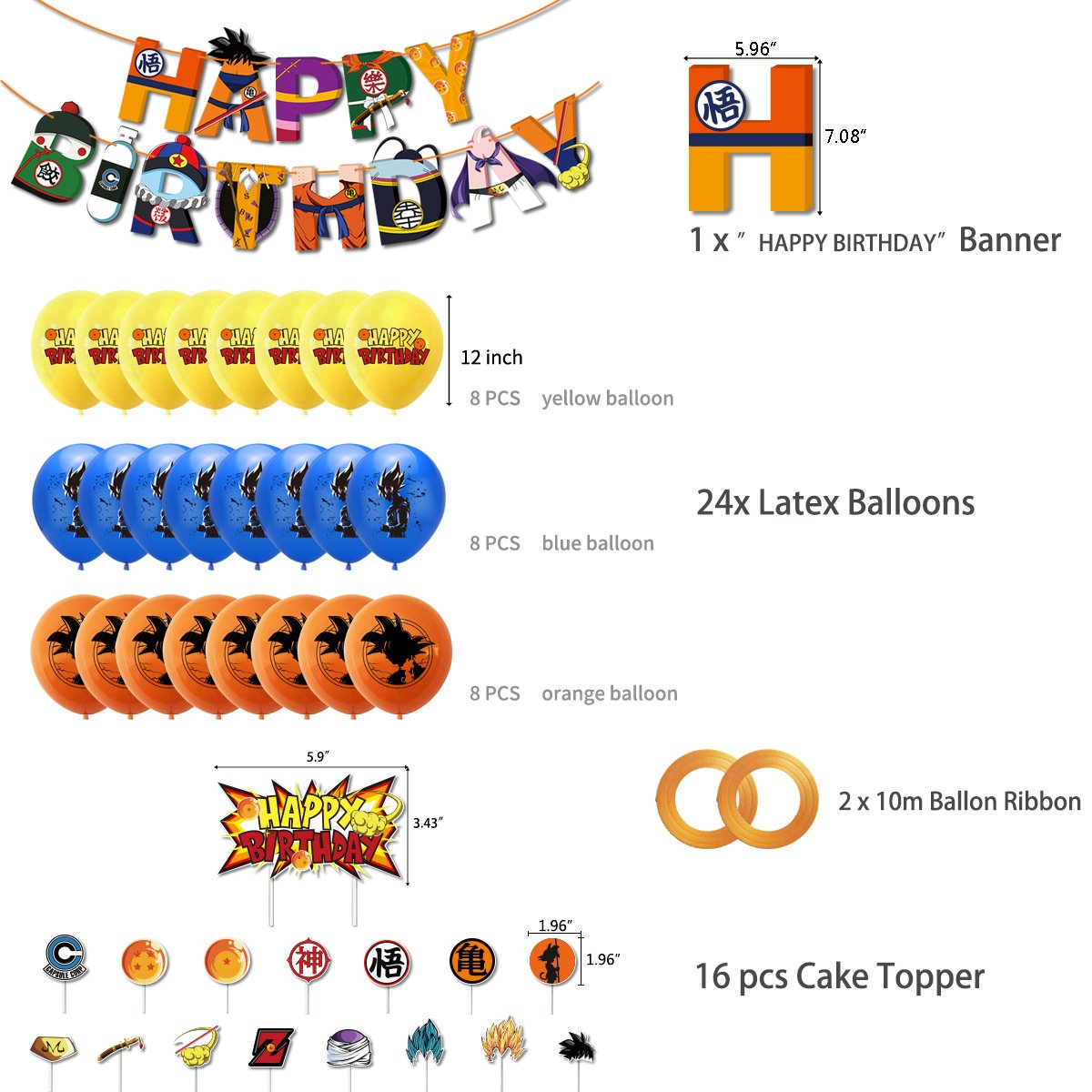Nice Dragon Ball Wukong Birthday Theme Party Decoration Children's Birthday Flag Pulling Cake Topper Balloon Set Party Supplies