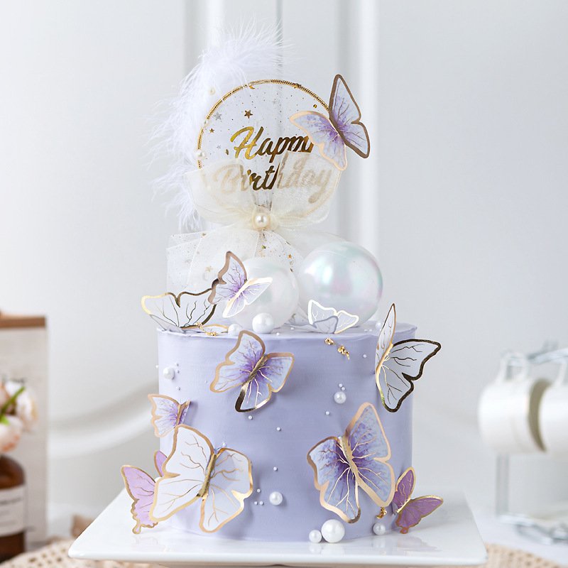 Cake Topper for Cake Decoration Baking Supplies 10pcs Ins Style Butterfly Paper Easter Decoration New Year Cake Box 10 Set
