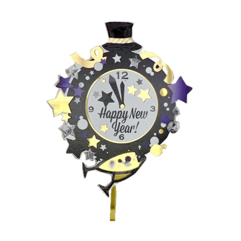 Color printing new year acrylic cake plate happy new year decorative cake plug-in wholesale cake topper acrylic