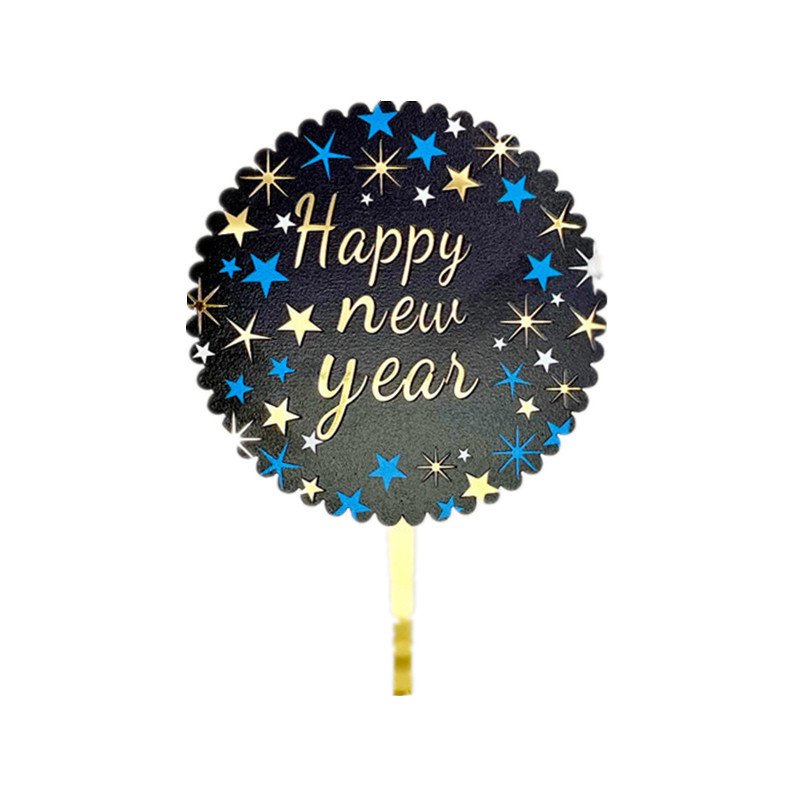 Color printing new year acrylic cake plate happy new year decorative cake plug-in wholesale cake topper acrylic