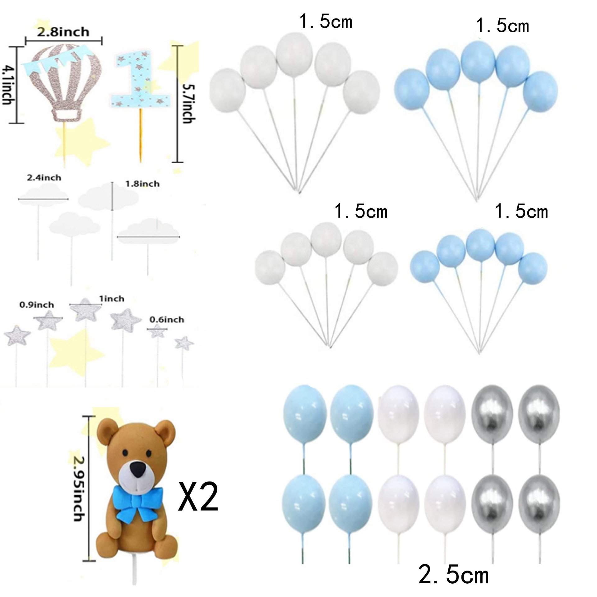 Blue theme birthday party cake decoration supplies 46pcs cupcake topper ball cake topper