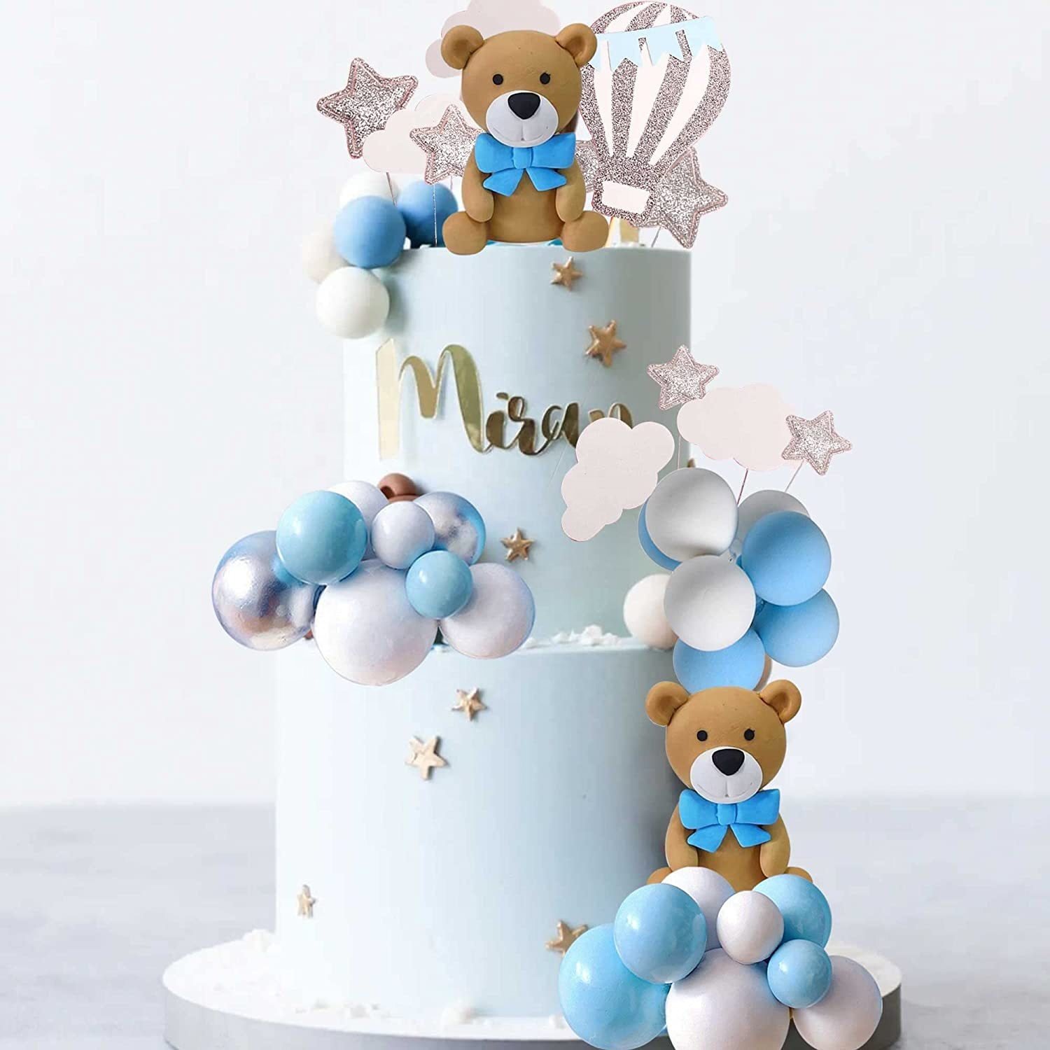 Blue theme birthday party cake decoration supplies 46pcs cupcake topper ball cake topper