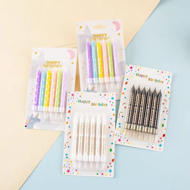 New 6pcs Printed Birthday Candle Cake Decoration Supplies Striped Polka Dot letter Print Black and White Candle Cake Topper Set