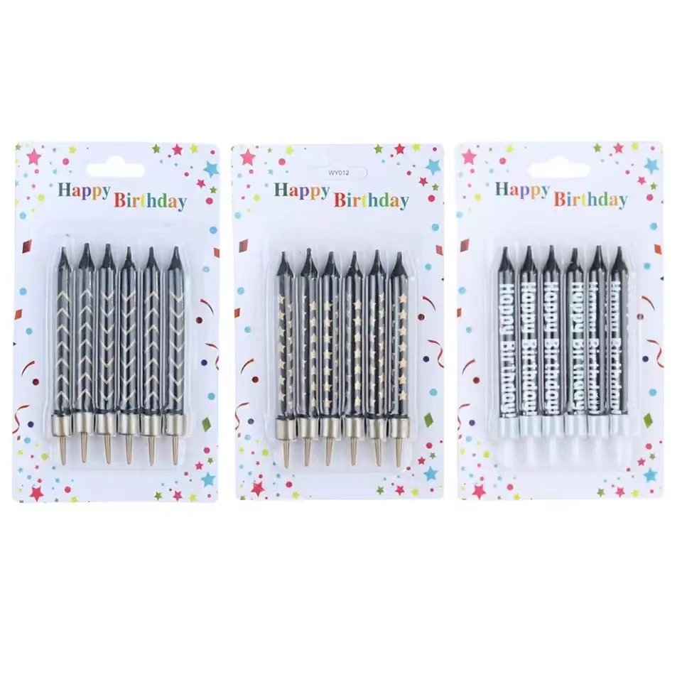 New 6pcs Printed Birthday Candle Cake Decoration Supplies Striped Polka Dot letter Print Black and White Candle Cake Topper Set