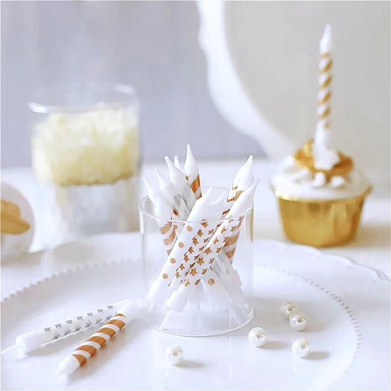 New 6pcs Printed Birthday Candle Cake Decoration Supplies Striped Polka Dot letter Print Black and White Candle Cake Topper Set