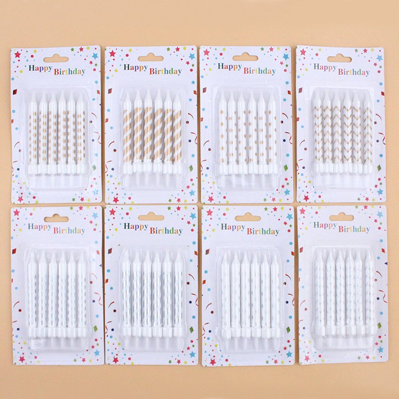 New 6pcs Printed Birthday Candle Cake Decoration Supplies Striped Polka Dot letter Print Black and White Candle Cake Topper Set