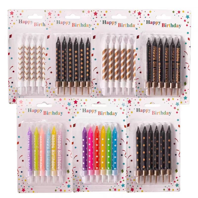 New 6pcs Printed Birthday Candle Cake Decoration Supplies Striped Polka Dot letter Print Black and White Candle Cake Topper Set