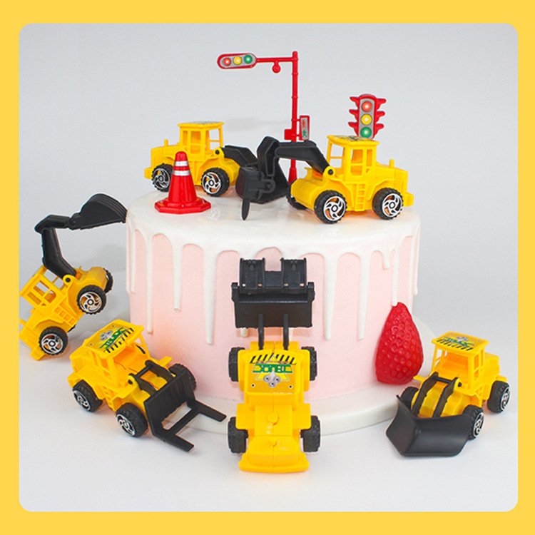 Mini engineering car truck cake topper bulldozer model toy excavator series kids cake topper party favors and decorations