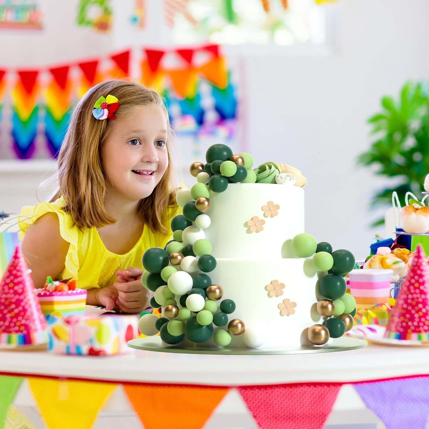 32Pcs Green Gold Vintage Ball CakeTopper Decorations Mini Balloons Cake Topper Sticks Foam Balls Cake Picks Cake Topper Balls