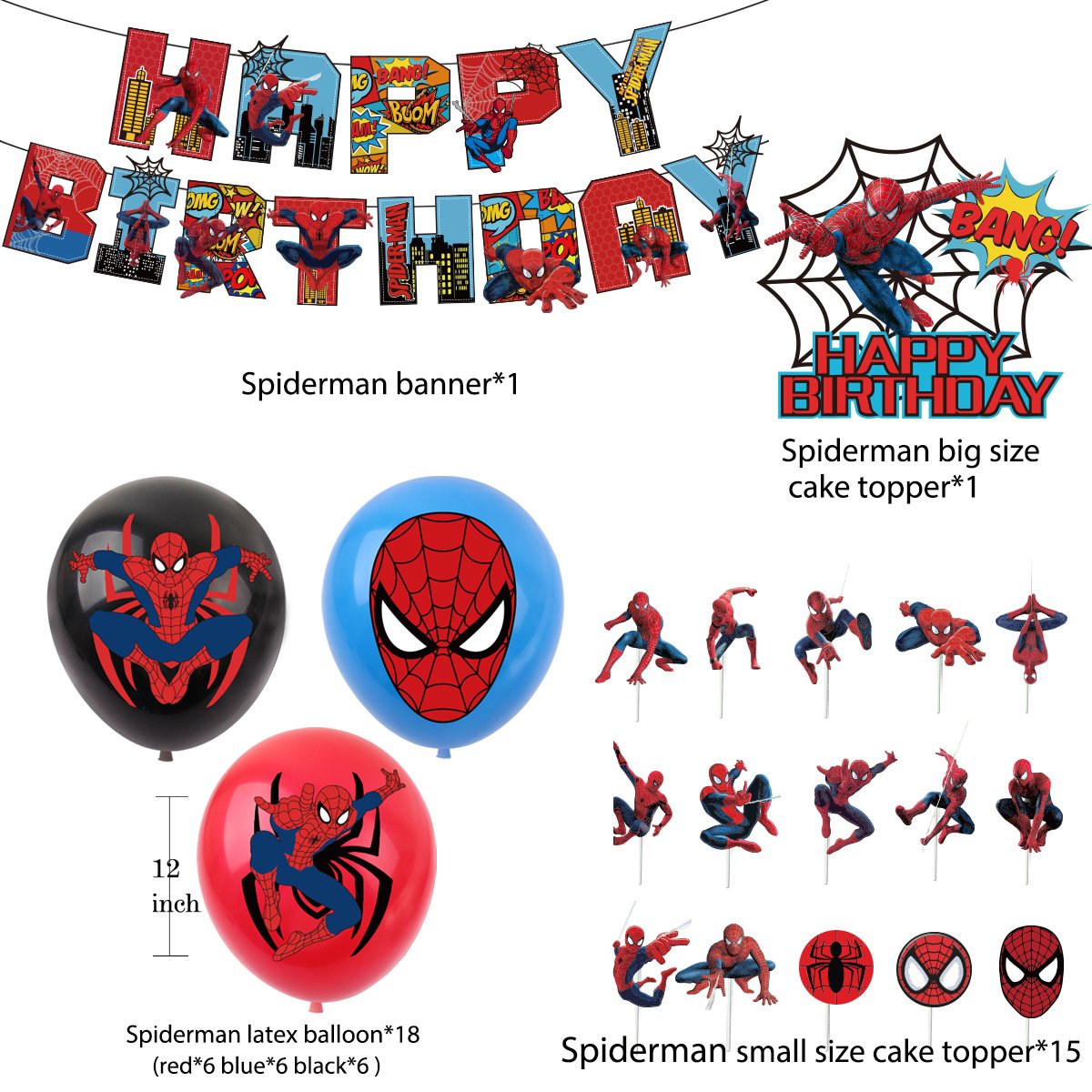 Wholesale Cartoon Spiderman Theme Superhero Flag Banner Balloon Cake Topper Decoration Set Children's Birthday Party Supplies