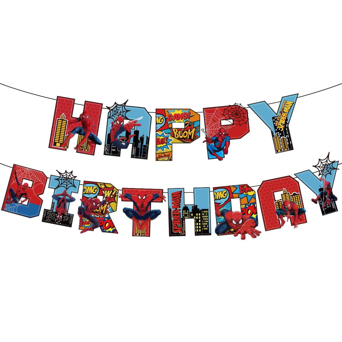 Wholesale Cartoon Spiderman Theme Superhero Flag Banner Balloon Cake Topper Decoration Set Children's Birthday Party Supplies