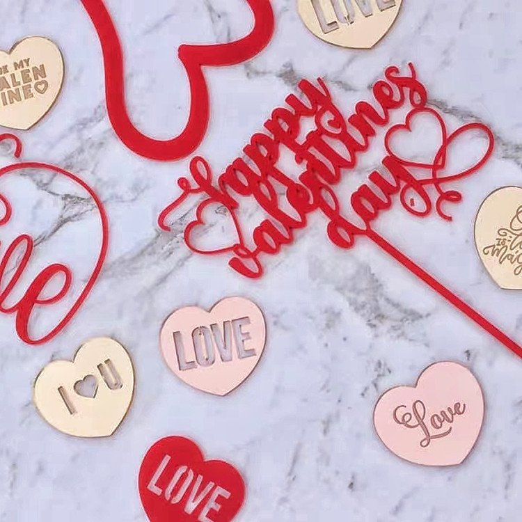 New Design wedding Cake Topper For Wedding Party and Valentines Day Red Color With Heart Happy Valentines Day Cake Topper