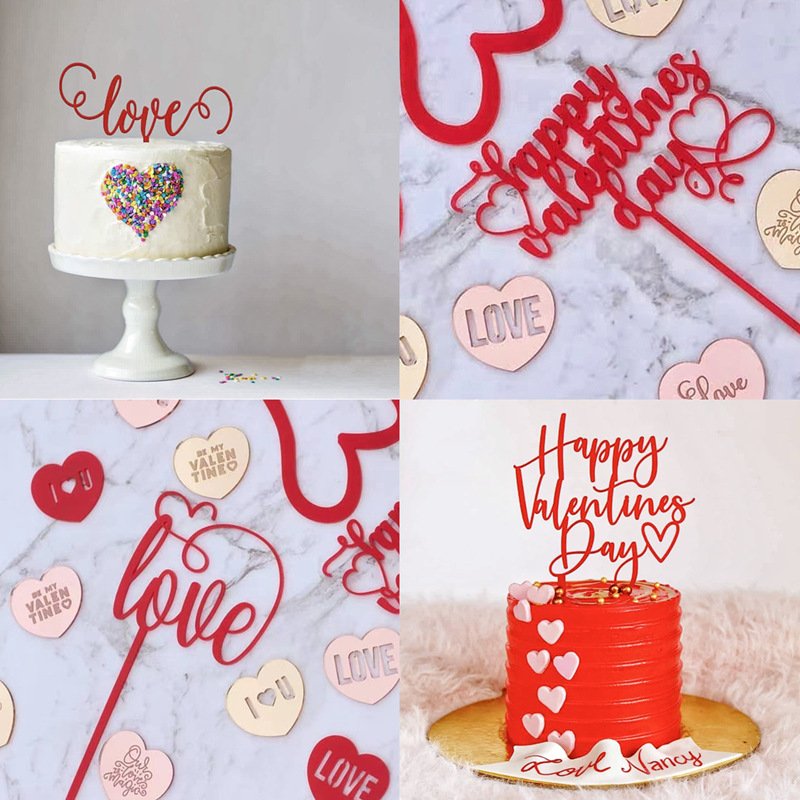 New Design wedding Cake Topper For Wedding Party and Valentines Day Red Color With Heart Happy Valentines Day Cake Topper