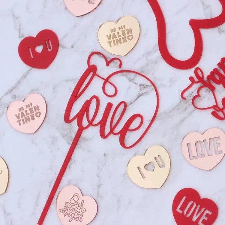 New Design wedding Cake Topper For Wedding Party and Valentines Day Red Color With Heart Happy Valentines Day Cake Topper