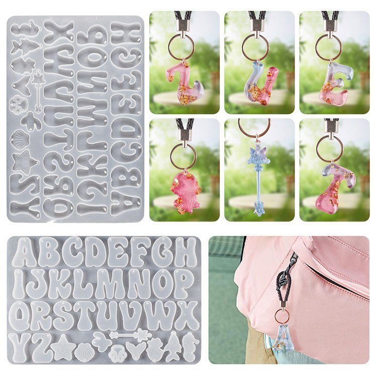 YS Alphabet Keychain Molds Alphabet Resin Silicone Mould Resin Letter Number Molds for DIY Keychain Jewelry Pendant Making