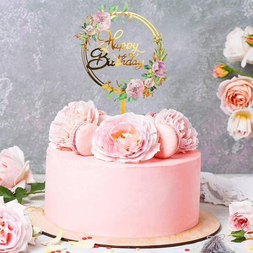 Beautiful Flower Baking Decor Cupcake Happy Birthday Wedding Party Anniversary Number Flower Print Acrylic Cake Topper Decor