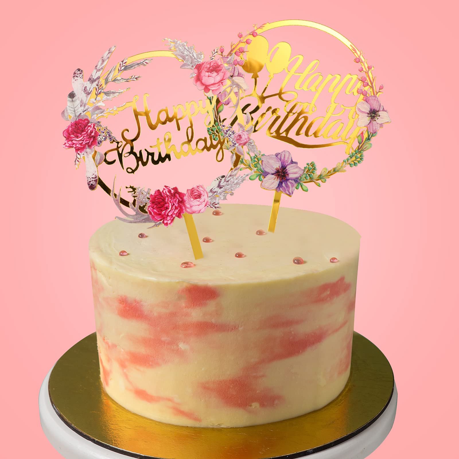 Beautiful Flower Baking Decor Cupcake Happy Birthday Wedding Party Anniversary Number Flower Print Acrylic Cake Topper Decor
