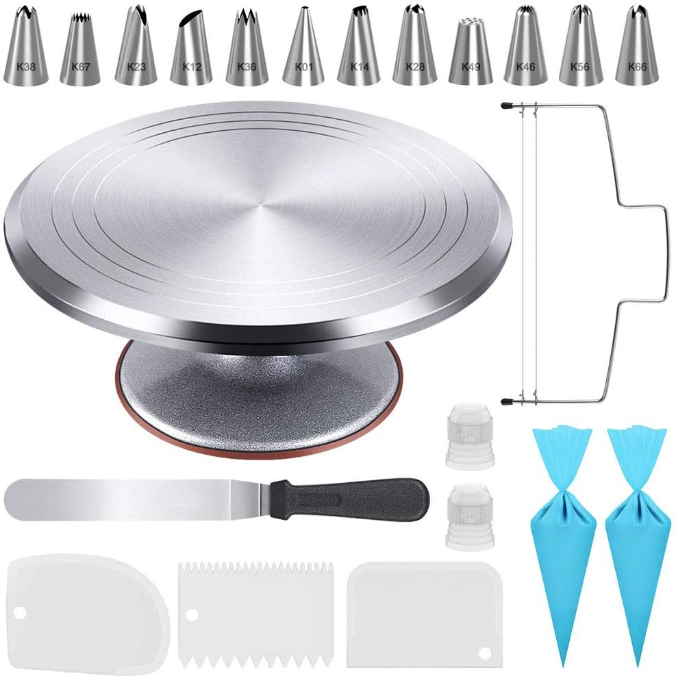 Custom Rotating Cake Stand Cake Decorating Kit Metal Cake Tools With Turntable Pastry Nozzles Tools Accessories Baking Supplies