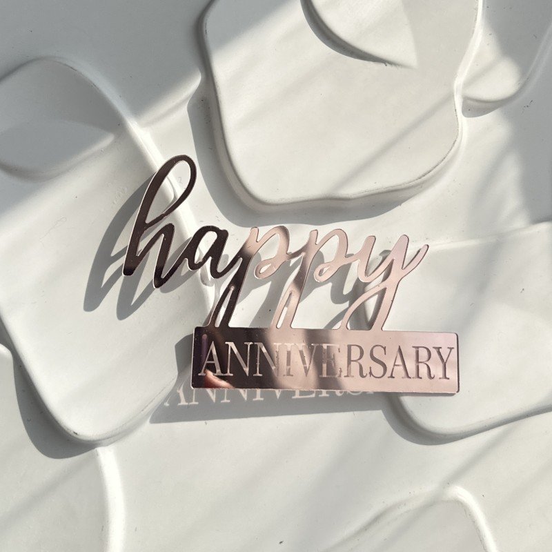 Anniversary Cake Decoration Rose Gold/Silver Acrylic Happy Birthday Anniversary Happy Cake Decoration