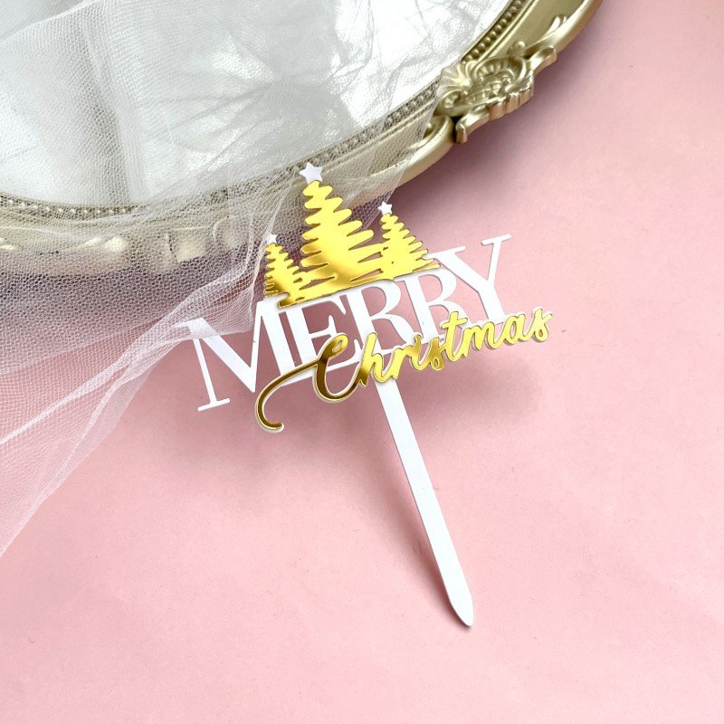 Ins Wind Merry Christmas Decorated Glitter Paper Double Acrylic Cake Placard Merry Christmas Acrylic Cake Topper