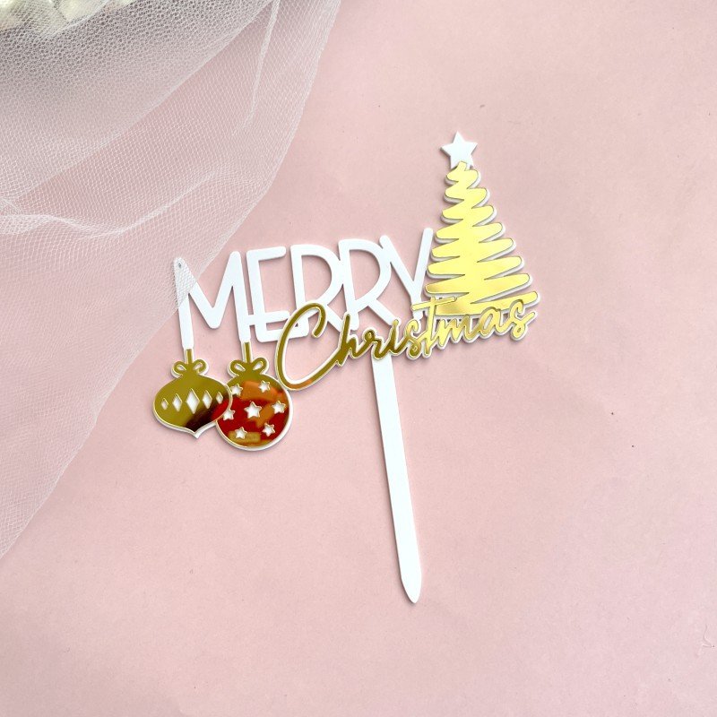 Ins Wind Merry Christmas Decorated Glitter Paper Double Acrylic Cake Placard Merry Christmas Acrylic Cake Topper