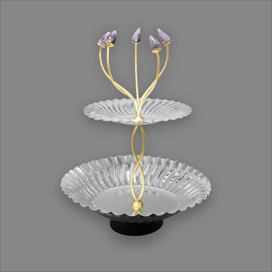 Unique 2 Tier Cake Stand For Home Hotel & Restaurants For Weddings Dinnerware Cake Stands Silver Color Brass & Resin Cake Stands