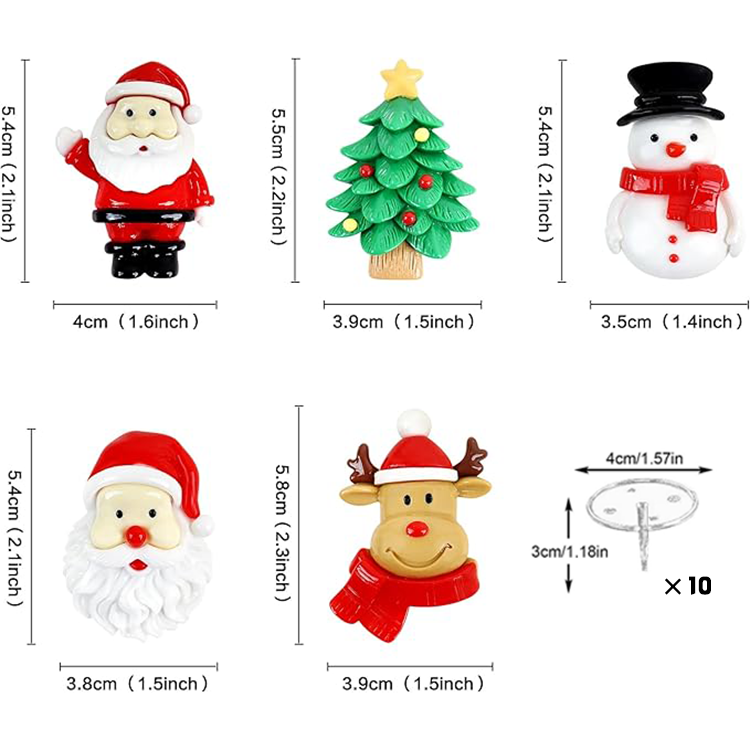 10pcs Resin 2D Christmas Cake Toppers - Santa Claus, Tree, Deer - Cupcake Picks for Xmas, Party Decor Supplies