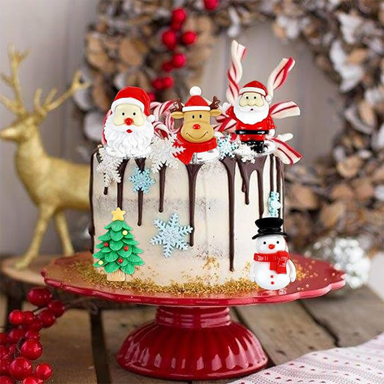 10pcs Resin 2D Christmas Cake Toppers - Santa Claus, Tree, Deer - Cupcake Picks for Xmas, Party Decor Supplies