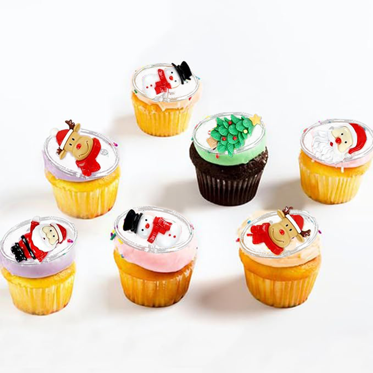 10pcs Resin 2D Christmas Cake Toppers - Santa Claus, Tree, Deer - Cupcake Picks for Xmas, Party Decor Supplies