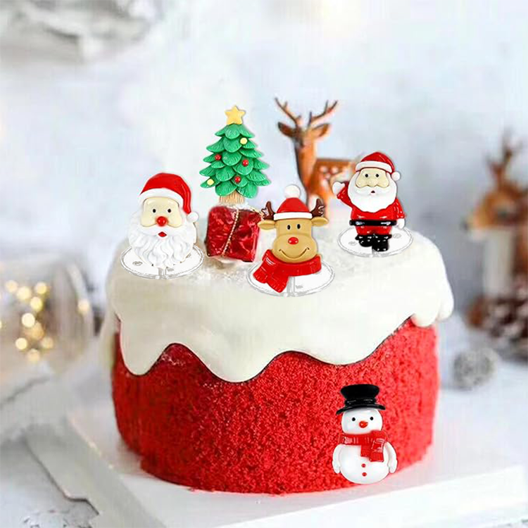 10pcs Resin 2D Christmas Cake Toppers - Santa Claus, Tree, Deer - Cupcake Picks for Xmas, Party Decor Supplies