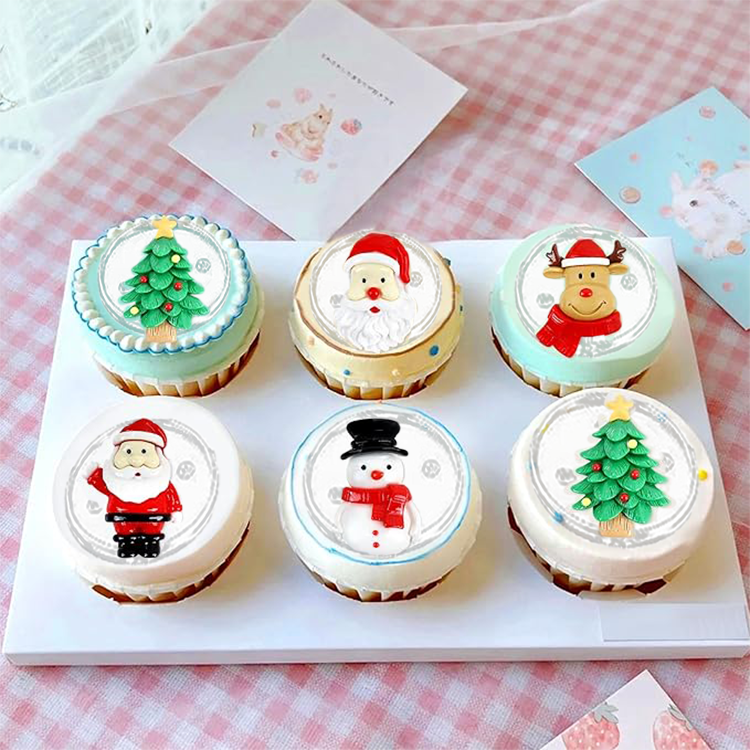 10pcs Resin 2D Christmas Cake Toppers - Santa Claus, Tree, Deer - Cupcake Picks for Xmas, Party Decor Supplies