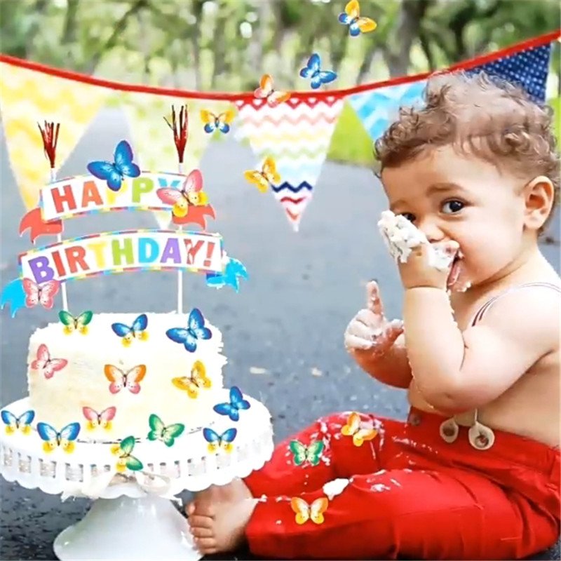 Wholesale Birthday Cake Decoration Glutinous RIce Paper Butterfly Set Edible Cake Topper Cake Decoration