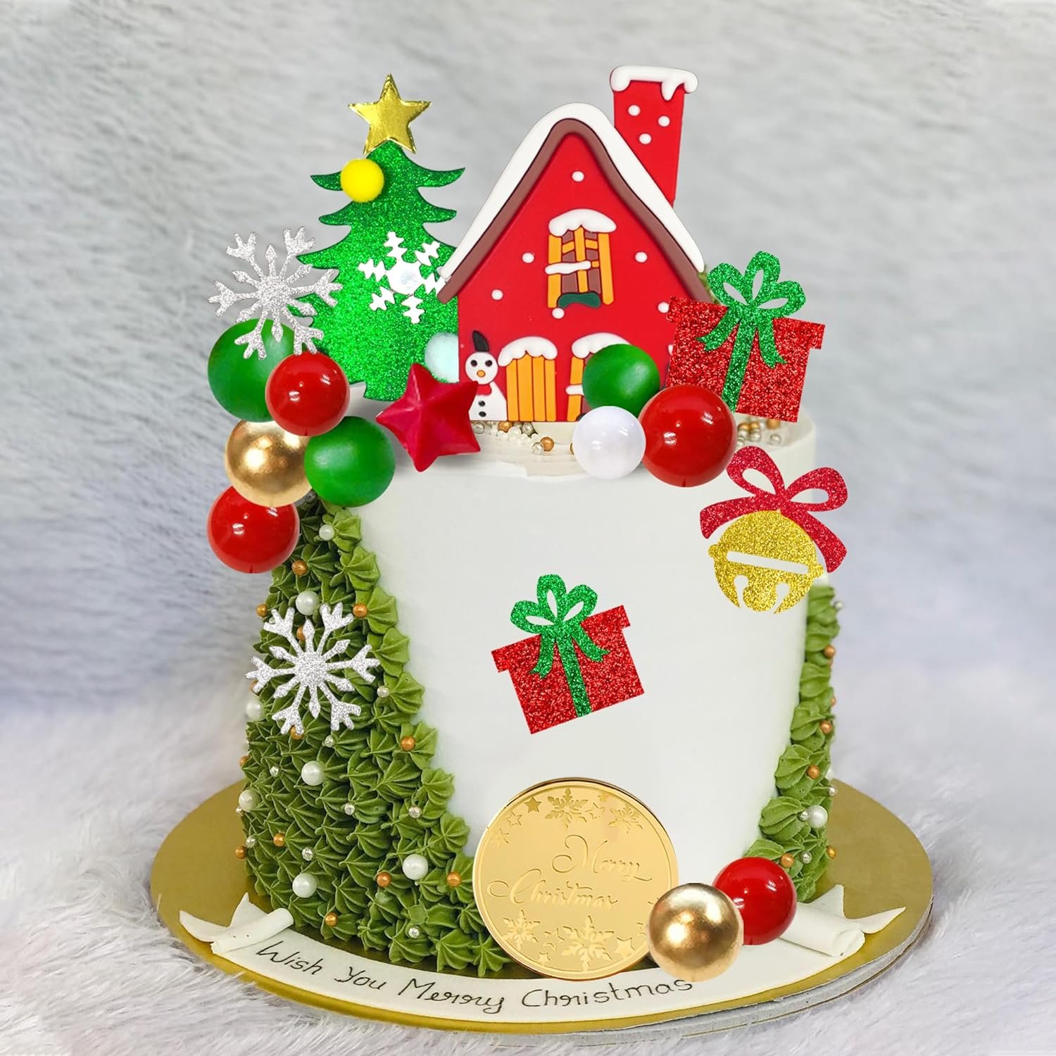 Merry Christmas Cake Decoration Pearl Ball Cake Picks for DIY Cake Insert Decorations Winter Xmas Birthday Party Supplies