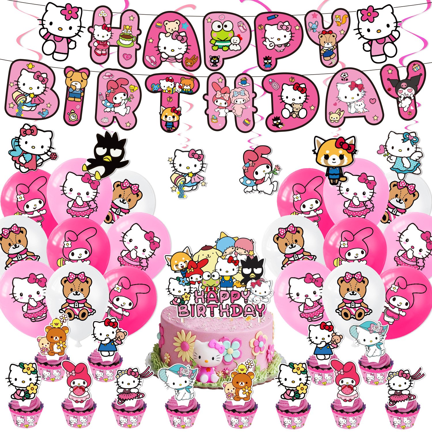 Cat Birthday Party Decoration Set Cute Birthday Party Supplies for Meow Kitty Kids Girls Boys Pink Balloons for Girls X0175