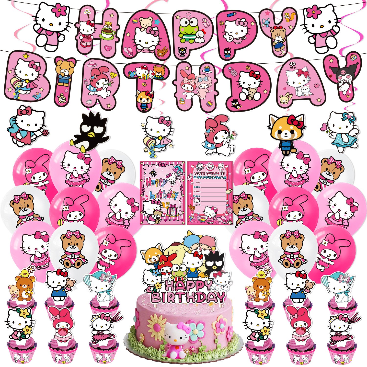 Cat Birthday Party Decoration Set Cute Birthday Party Supplies for Meow Kitty Kids Girls Boys Pink Balloons for Girls X0175