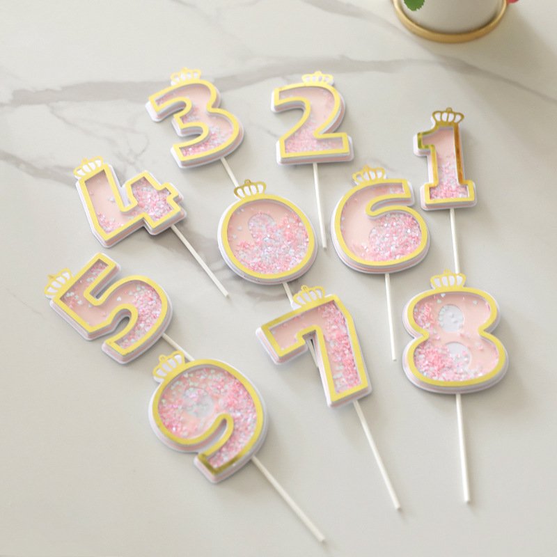 Manufacturers direct cake decoration creative flash Blue 0-9 digital with crown happy birthday cake toppers wholesale
