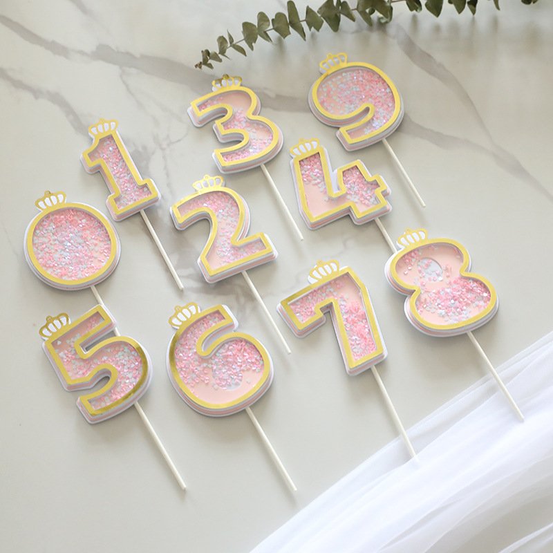 Manufacturers direct cake decoration creative flash Blue 0-9 digital with crown happy birthday cake toppers wholesale